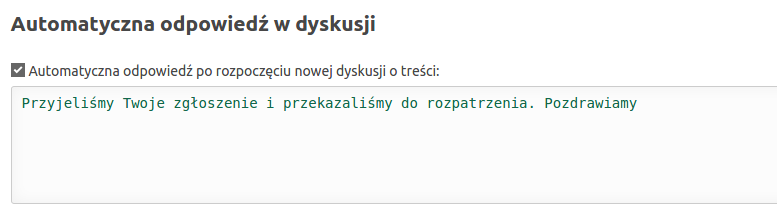 automatyczna odpowiedź w dyskusji